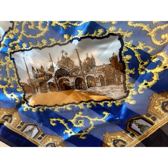 Italy landmarks scarf 40x40” blue/gold - Picture 7 of 11